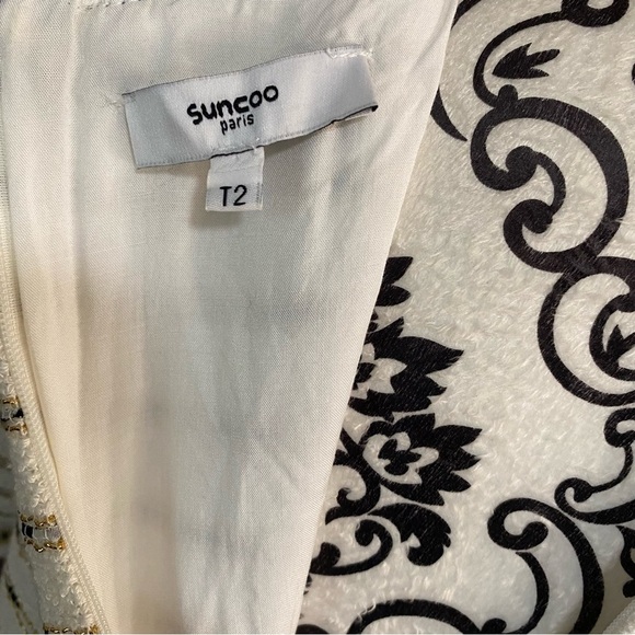 SUNCOO Cream and Black Short Sleeves Dress Sz-12 - Picture 5 of 6